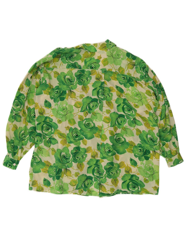 Bluză Cămașă Vintage Femei IT 42 Mătase Florală Verde Mediu
