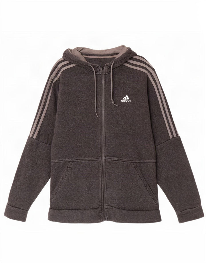 Pulover Adidas pentru bărbați, cu fermoar, bumbac, gri mediu