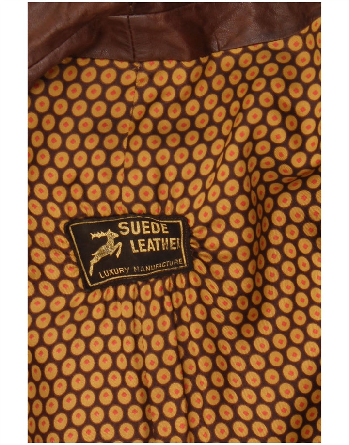 Palton din piele dublu pentru bărbați vintage UK 36 din piele maro mică