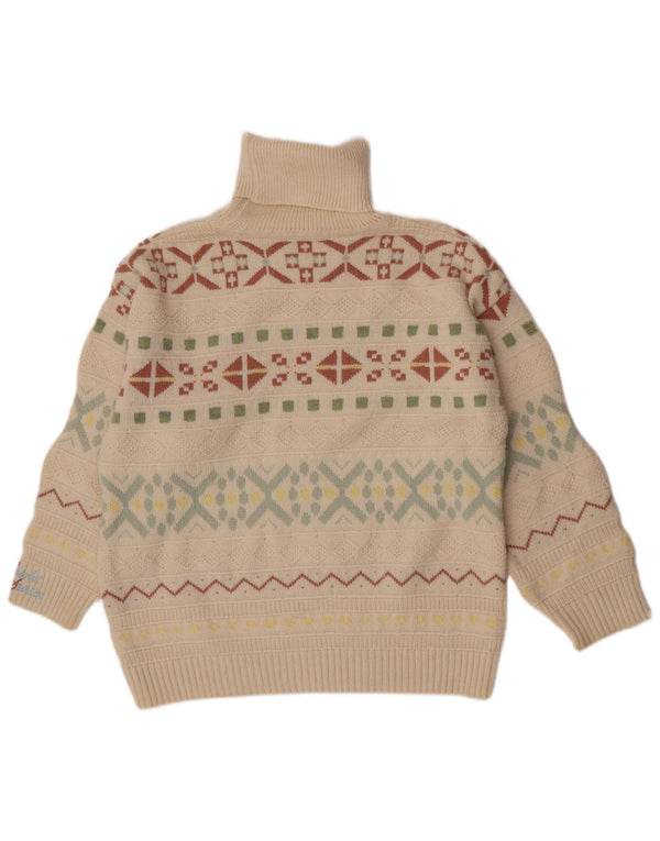 Pulover vintage pentru femei cu gât rulat, UK 16, mare, alb, Fair Isle