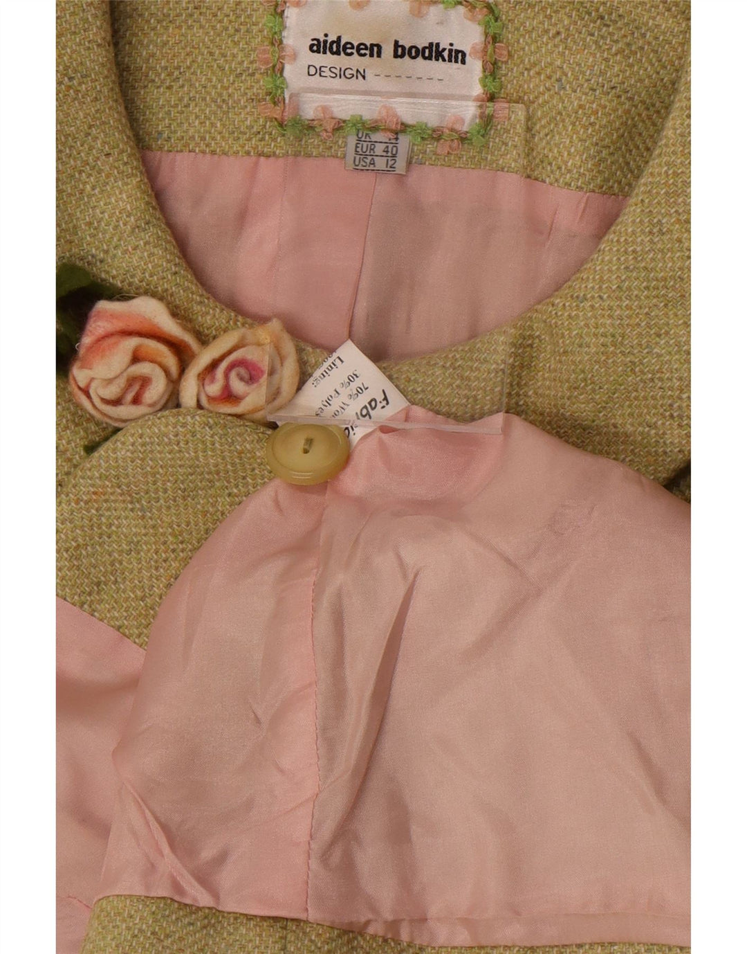 Jachetă blazer pentru femei Aideen Bodkin, cu 5 nasturi, UK 14, lână verde mare