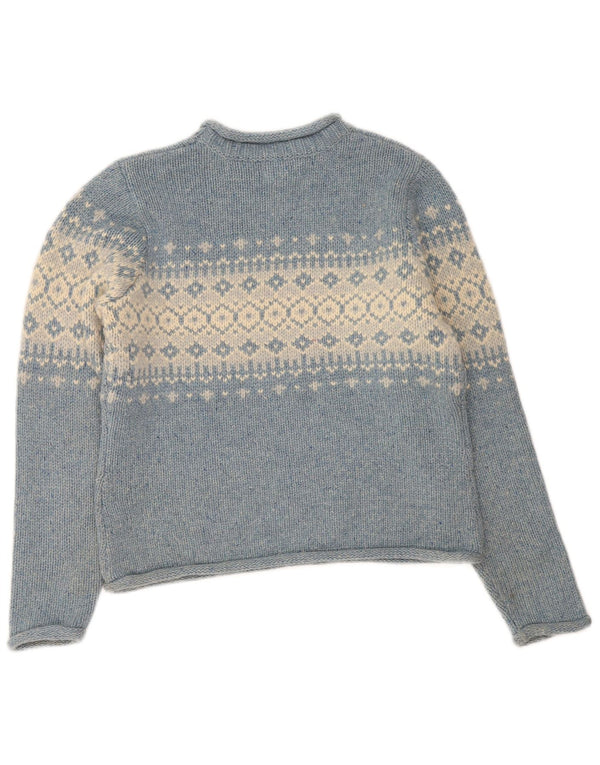 L.L.Bean Pulover cu gât rulat pentru femei UK 14 Medium Blue Fair Isle Wool