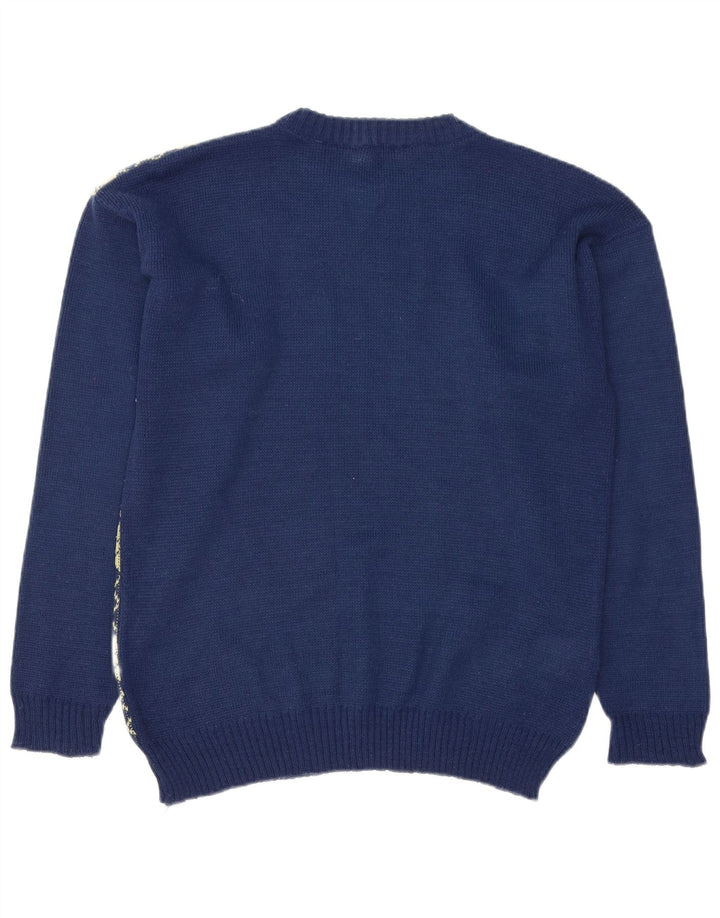 Pulover vintage pentru bărbați cu gât de barcă, mijlociu, bleumarin, Argyle/Diamond