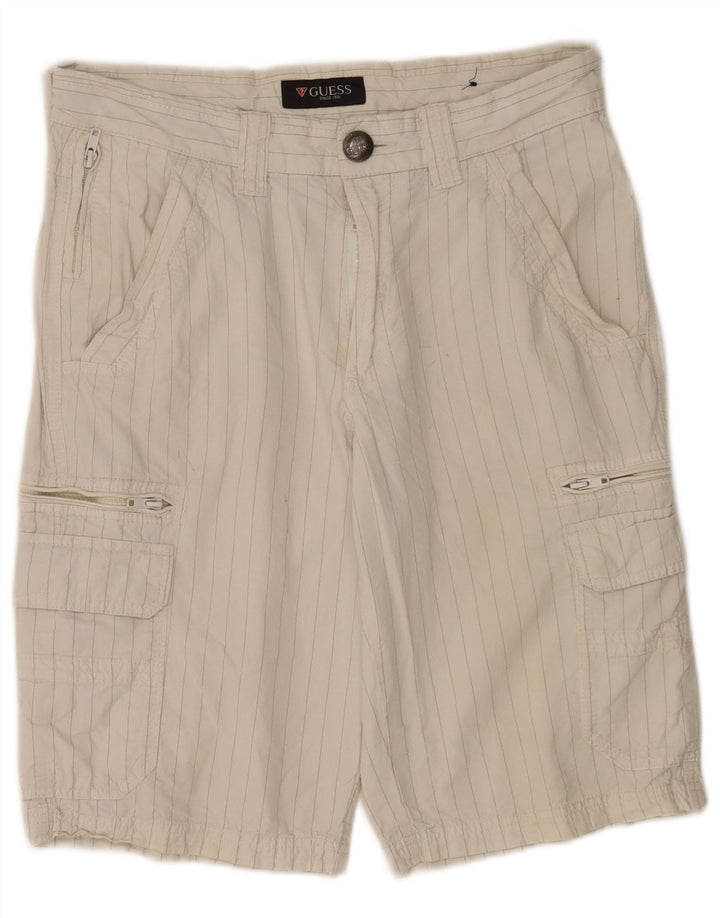 Pantaloni scurți cargo Guess pentru bărbați W31, bumbac cu dungi alb medii