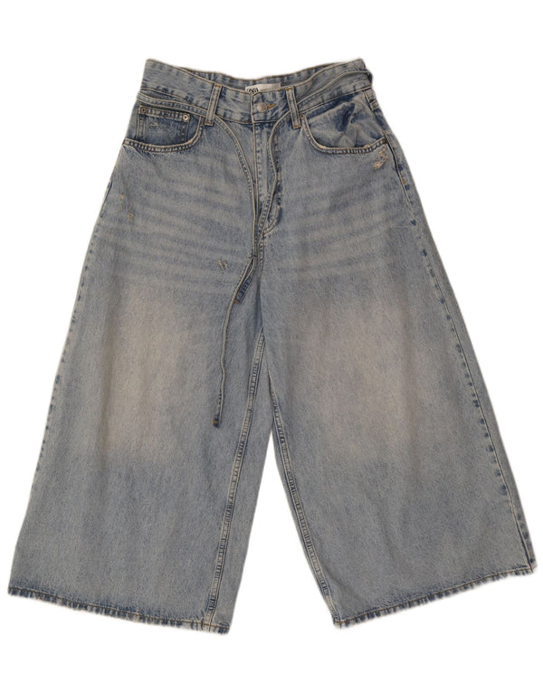 Blugi Capri pentru femeie cu picioare late Zara EU 40 Medium L30 L21 Bumbac albastru