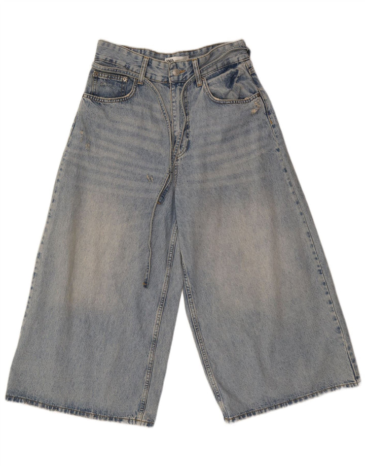 Blugi Capri pentru femeie cu picioare late Zara EU 40 Medium L30 L21 Bumbac albastru