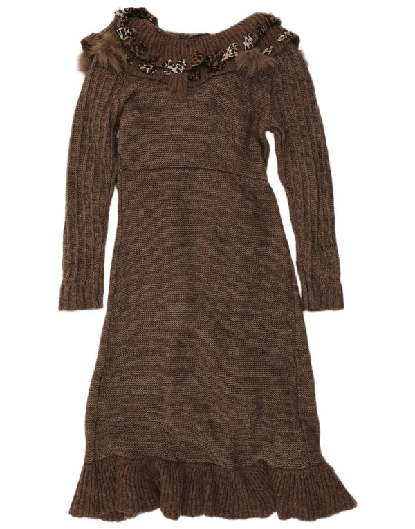 Pulover cardigan cu volane în față pentru femei Forla Paris UK 10 mic maro