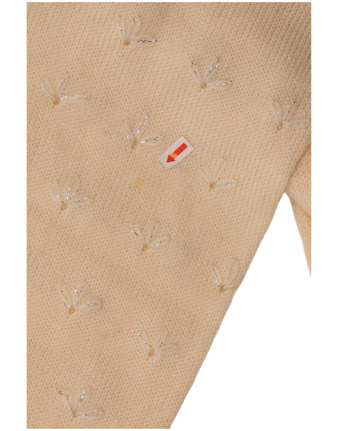 VINTAGE Pulover cu decolteu în V pentru femei UK 14 Medium Alb catifelat Floral