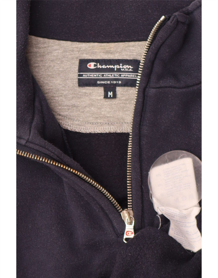 CHAMPION Mens Zip Neck Sweatshirt Jumper Medium Navy Blue Cotton