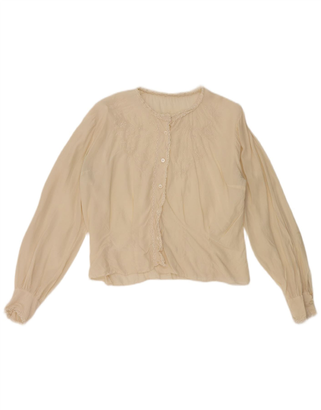 Bluză vintage pentru femei, cămașă crop UK 12 Bej mediu