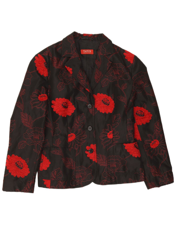 Taifun Jachetă Blazer pentru femei cu 3 nasturi UK 14 Large Black Floral