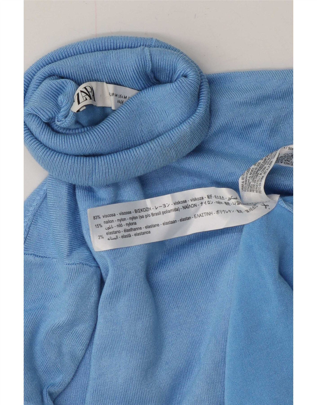 Pulover cu gât rulat Zara pentru femei UK 12 Viscoză albastră medie