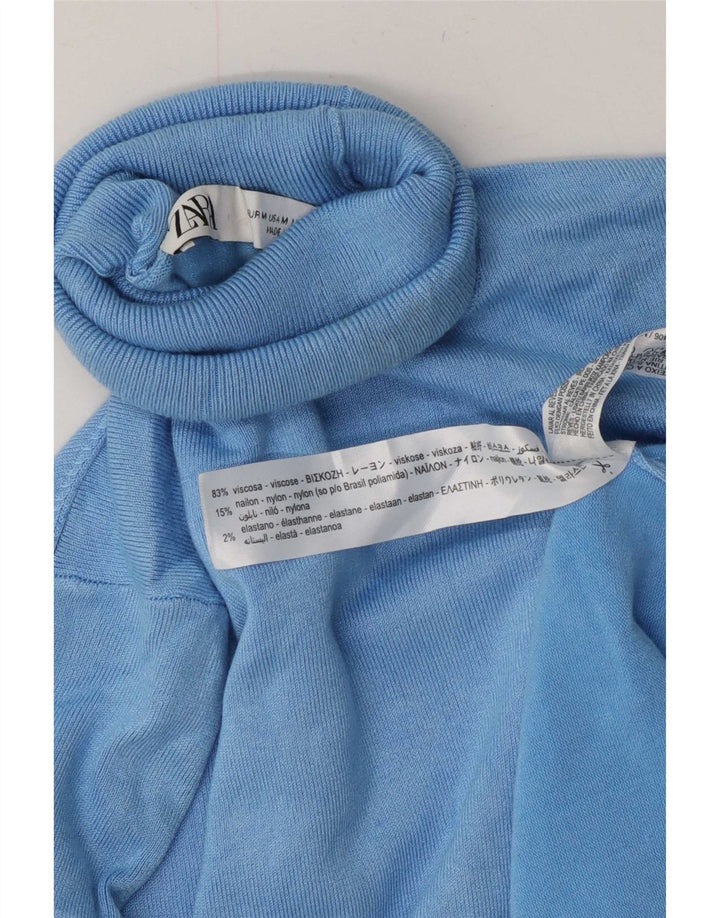 Pulover cu gât rulat Zara pentru femei UK 12 Viscoză albastră medie