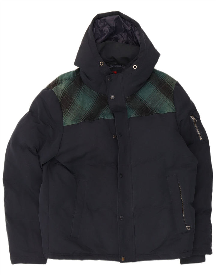 Jachetă de schi cu glugă pentru bărbați Superdry UK 42 XL, poliester cu carouri bleumarin