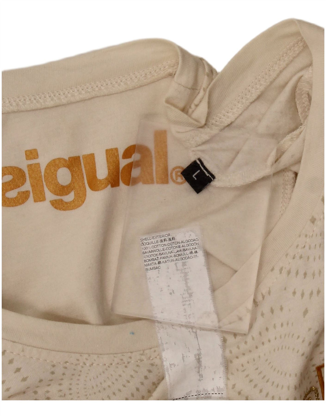 Tricou grafic DESIGUAL pentru femei Top UK 14 mare, bej, bumbac cu pete