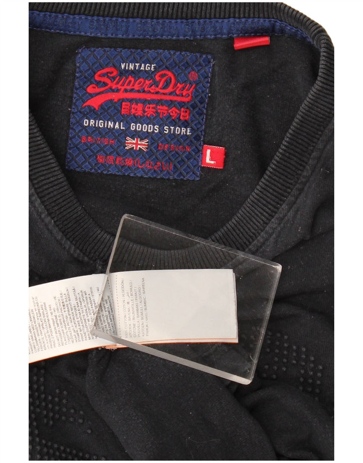 Top grafic pentru bărbați Superdry cu mânecă lungă, mare, negru, bumbac