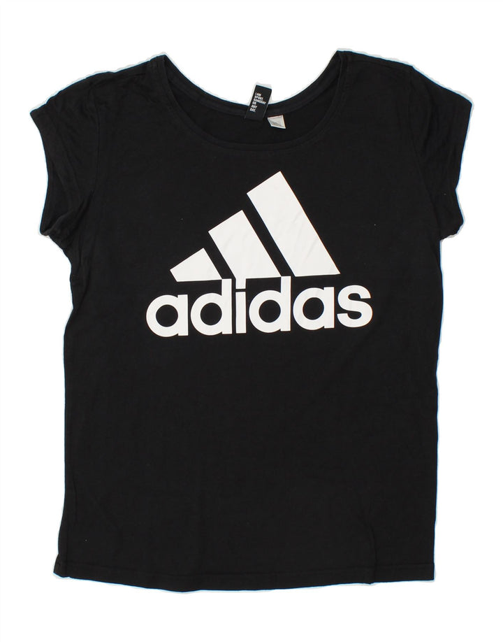 ADIDAS Womens Graphic T-Shirt Top UK 14 Medium Black Vintage Adidas and Second-Hand Adidas from Messina Hembry 