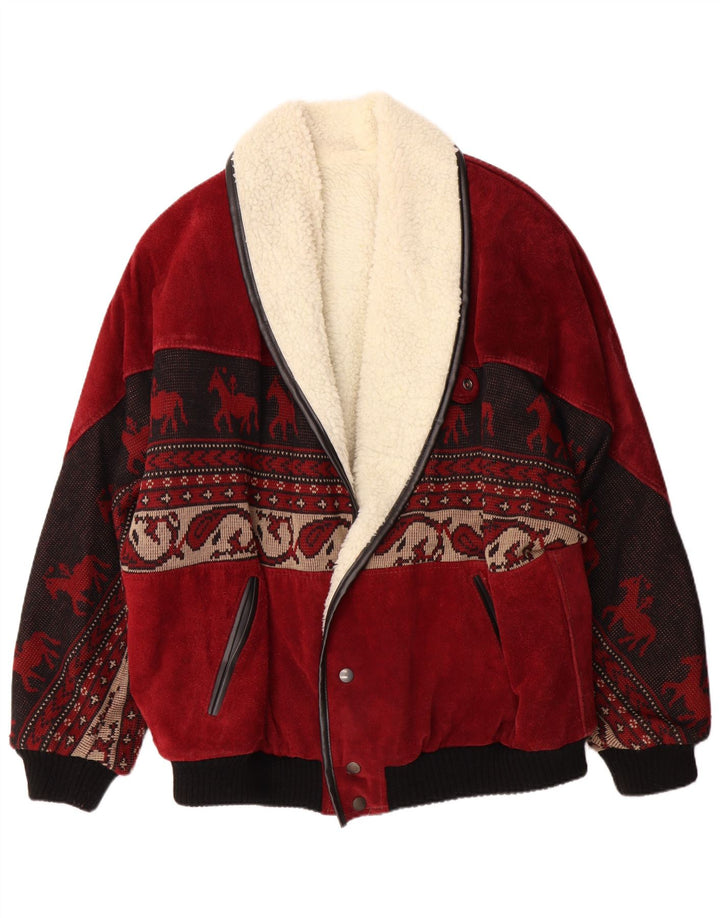 Jachetă pentru bărbați C&A Sherpa Suede UK 40 Large Red Fair Isle Piele