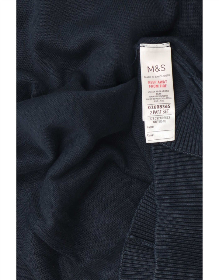 Pulover subțire cu decolteu în V pentru băieți Marks & Spencer, 15-16 ani, bleumarin
