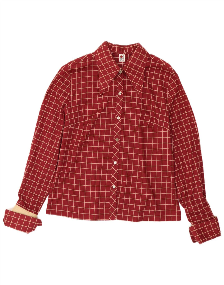 Cămașă formală vintage pentru femei UK 14 Medium Burgundy Check