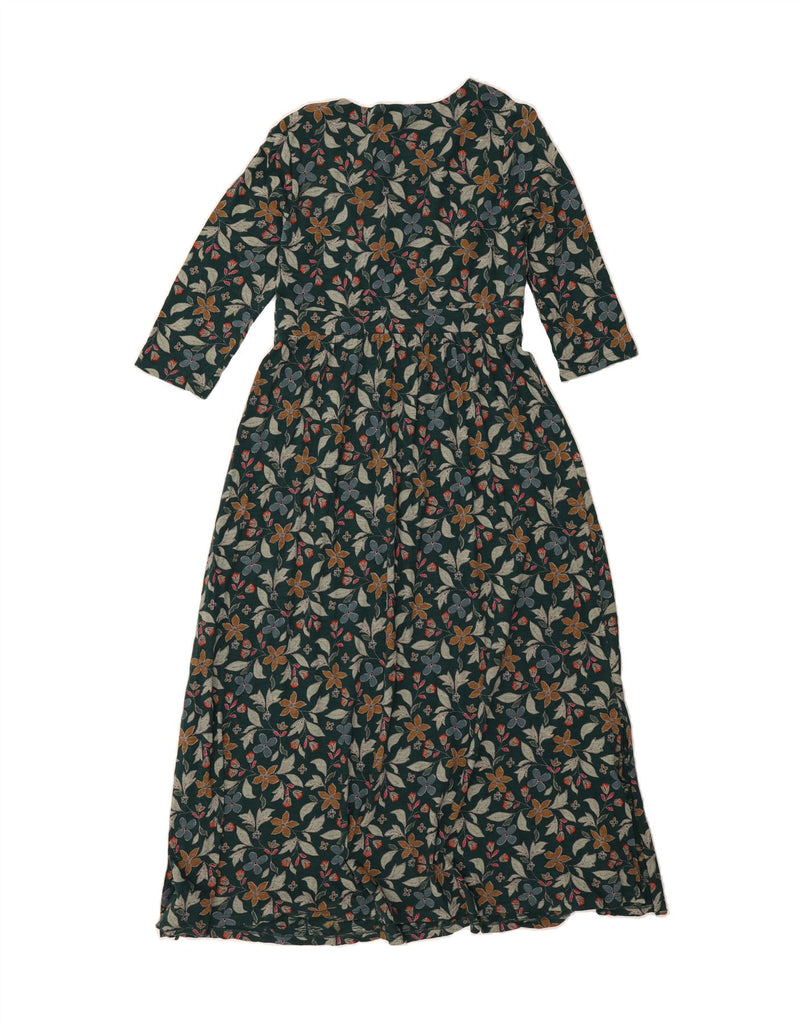 SEASALT Womens 3/4 Sleeve Maxi Dress UK 12 Medium Green Floral Cotton Vintage Seasalt and Second-Hand Seasalt from Messina Hembry 