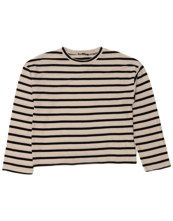 Top femeie Zara cu mânecă lungă UK 14 Medium White Striped Viscose