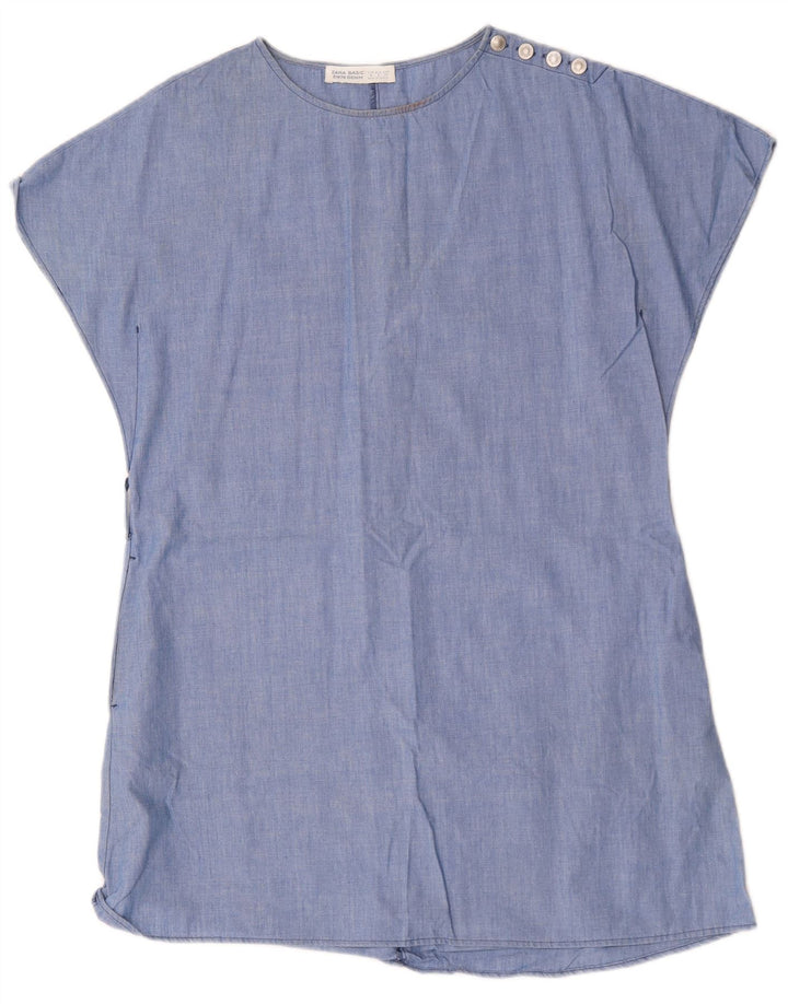 Rochie Cort Femei Zara UK 14 Bumbac Albastru Mediu