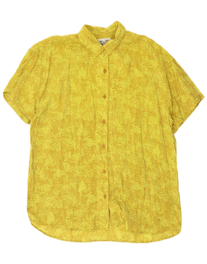 Bluză de cămașă vintage supradimensionată pentru femei cu model abstract UK 10 Mic galben