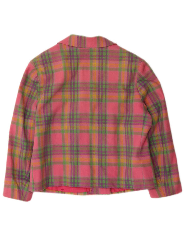 Jachetă vintage pentru femei, cu mâneci 3/4, cu mâneci 3/4, UK 10, în carouri mici, roz