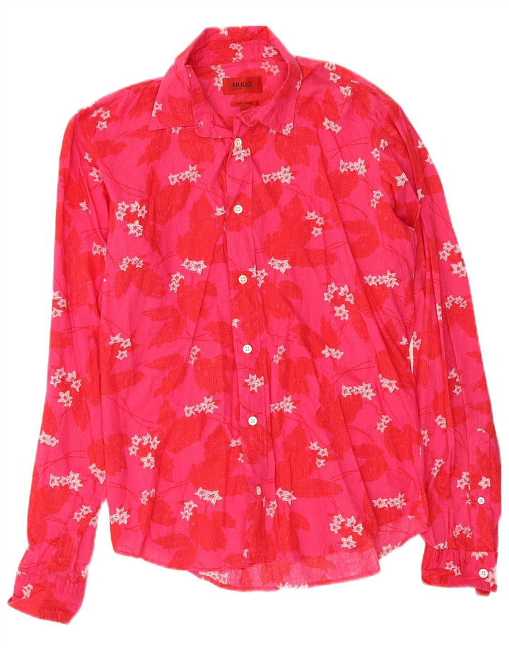 Cămașă pentru bărbați Hugo Boss Bumbac Floral roz mic