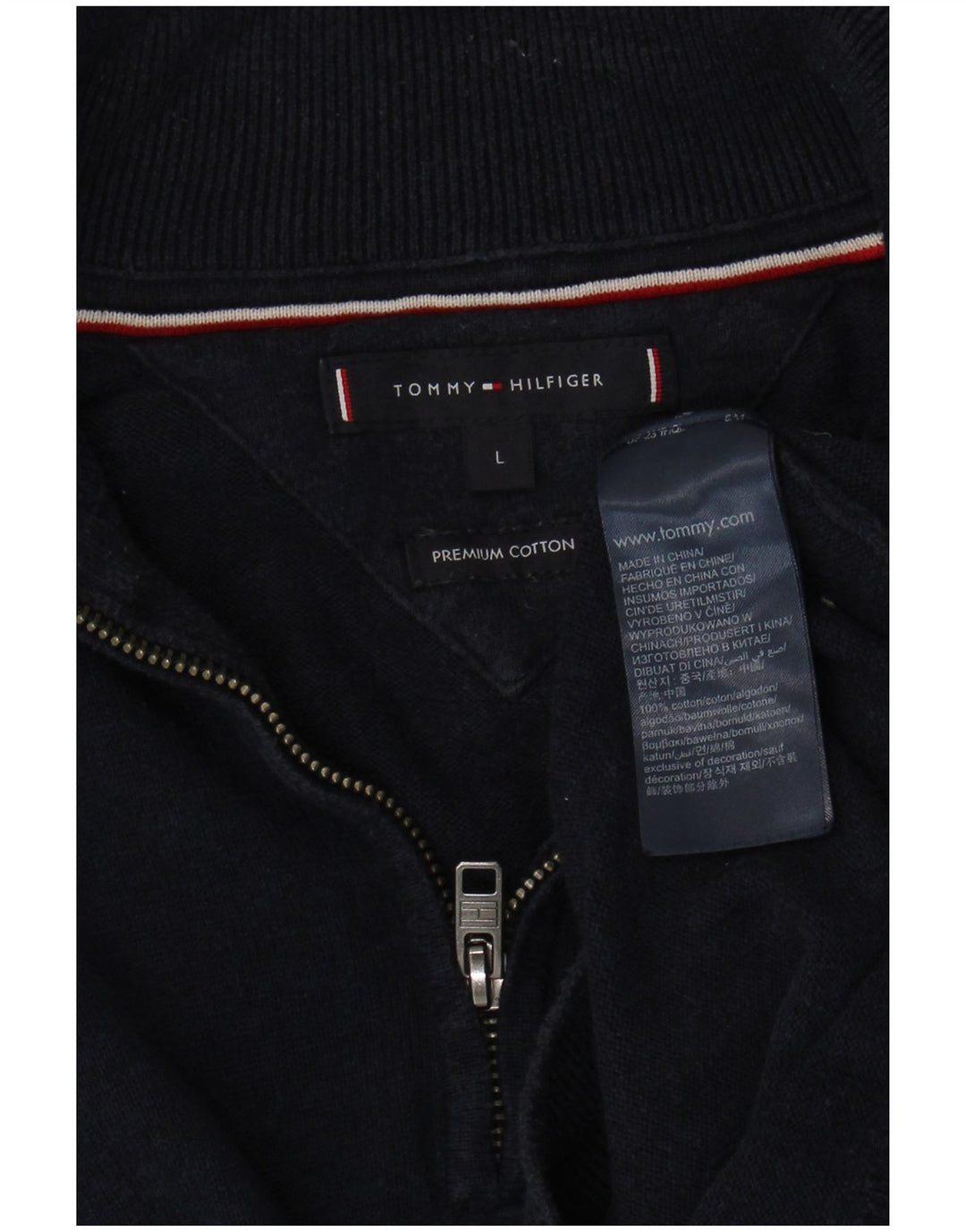 Pulover pentru bărbați Tommy Hilfiger, cu fermoar și gât, bumbac mare, albastru bleumarin