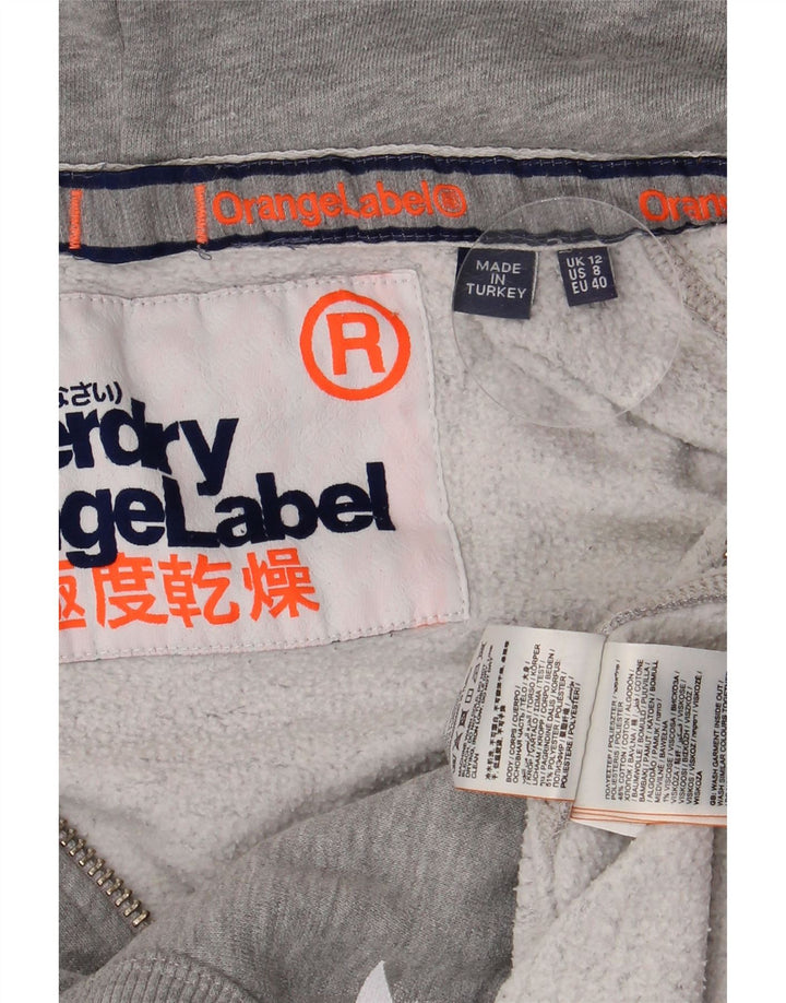 SUPERDRY Pulover cu capotă cu fermoar și model abstract pentru femei UK 12 Gri mediu
