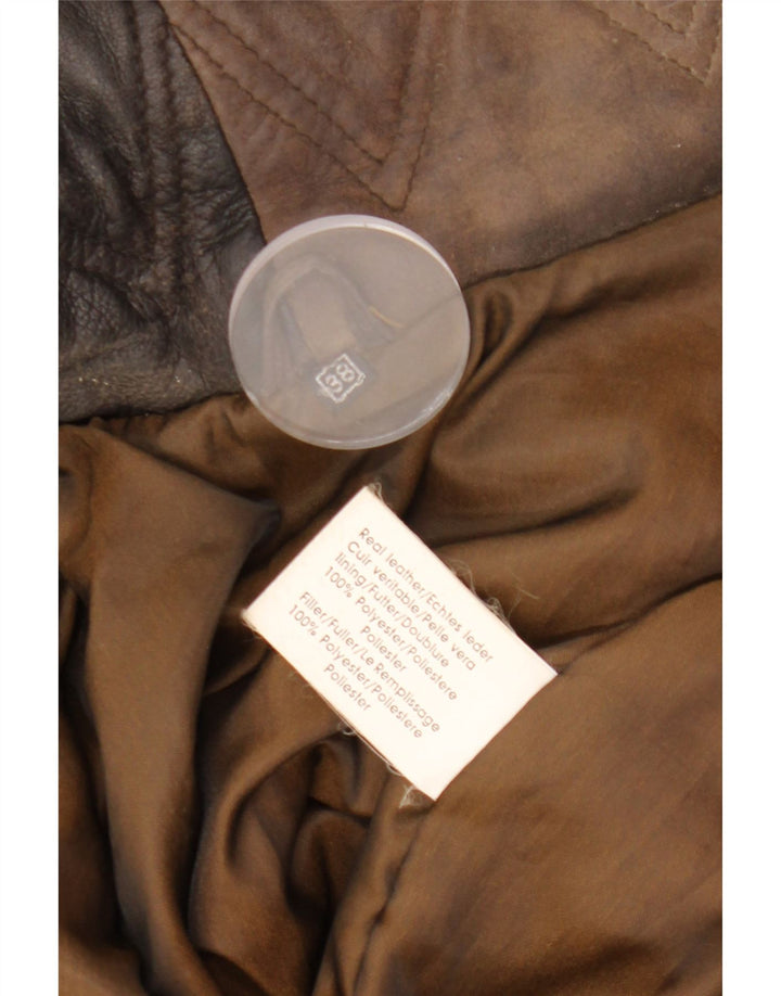 VINTAGE Palton din piele cu glugă pentru femei EU 38 Piele maro medie