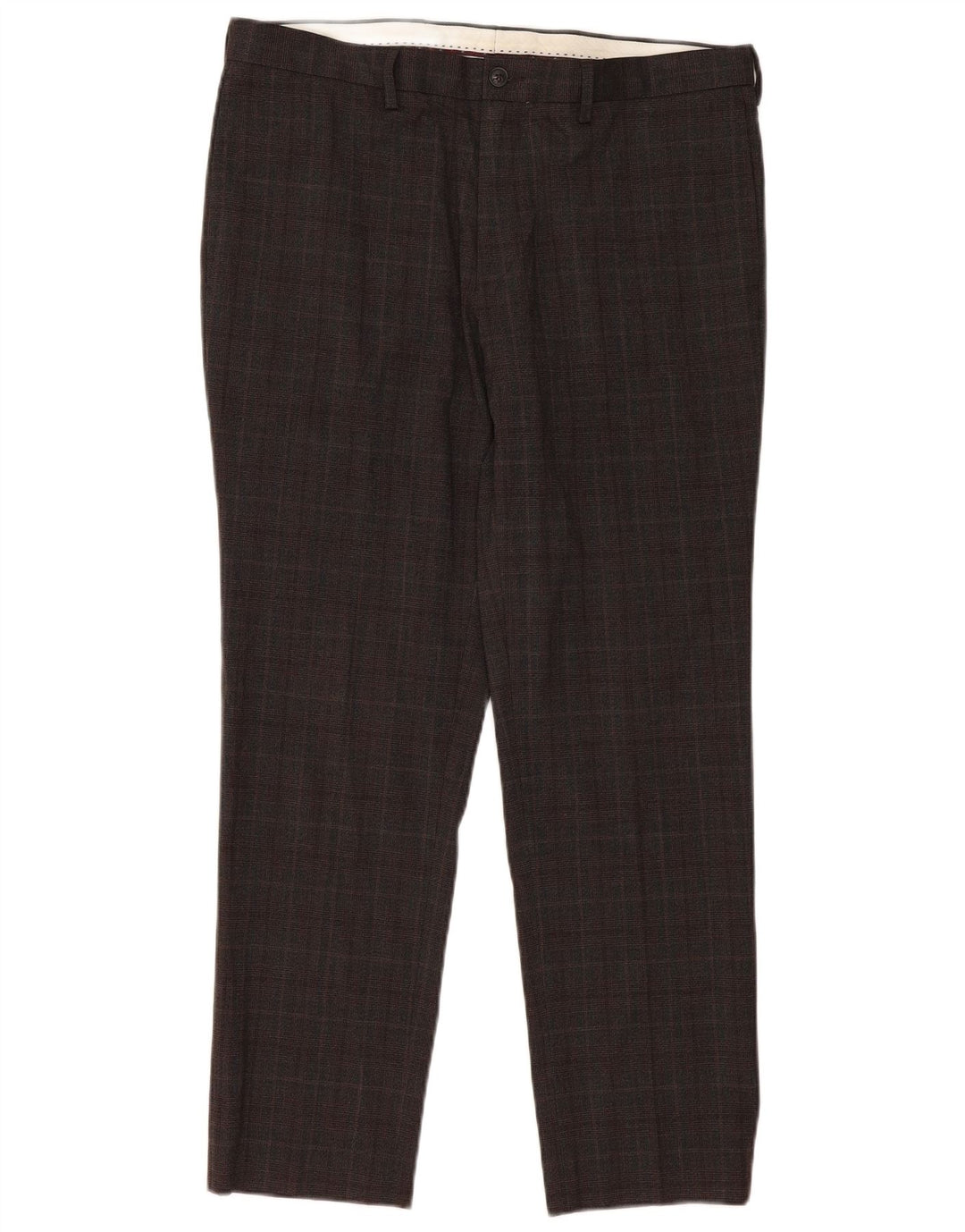 Marks & Spencer Mens Slim Chino Trousers W36 L31 Brown Check Polyester