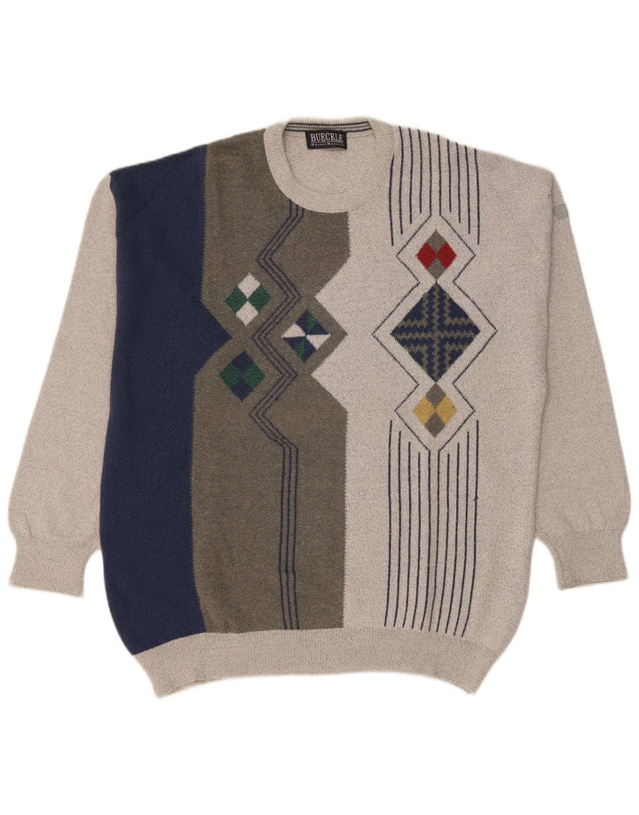 Pulover vintage pentru bărbați cu gât roșu, mare, gri Colorblock