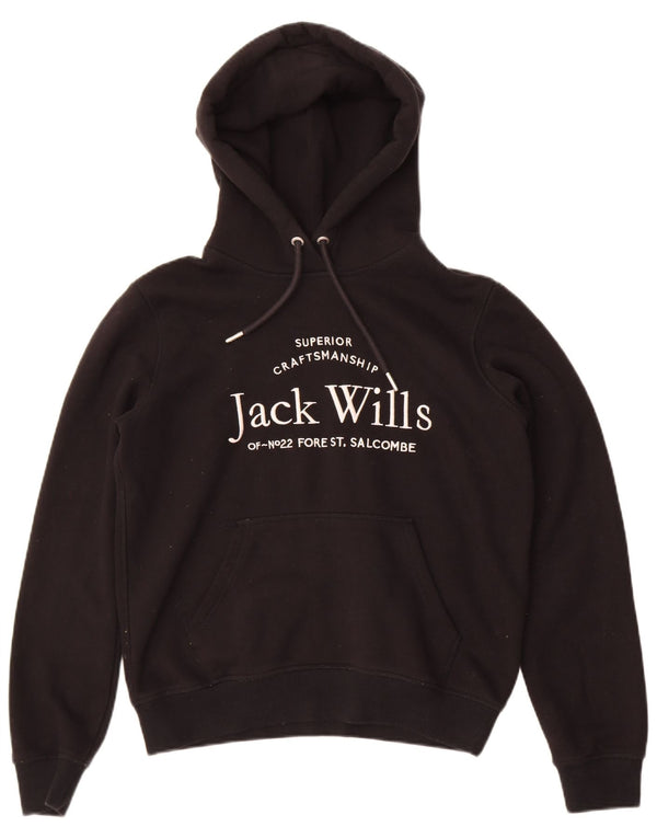 Jack Wills Salcombe Graphic Hoodie Jumper pentru femei UK 10 Small Black