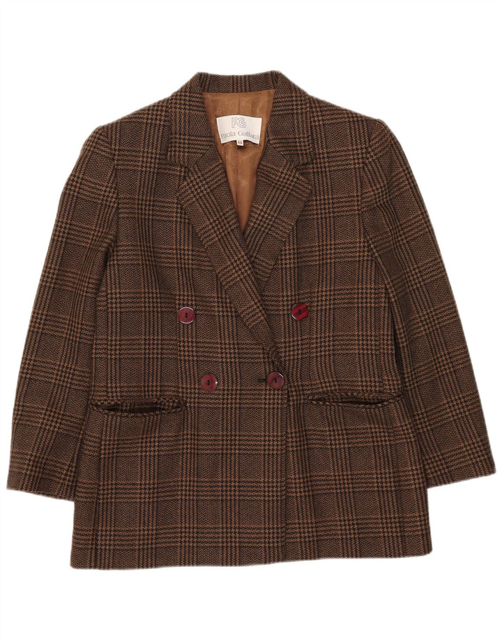 Jachetă vintage pentru femei cu piept dublu IT 46 mare maro Houndstooth