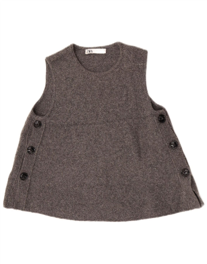 Zara Femei Vest Tank Top UK 10 Small Gri Lână