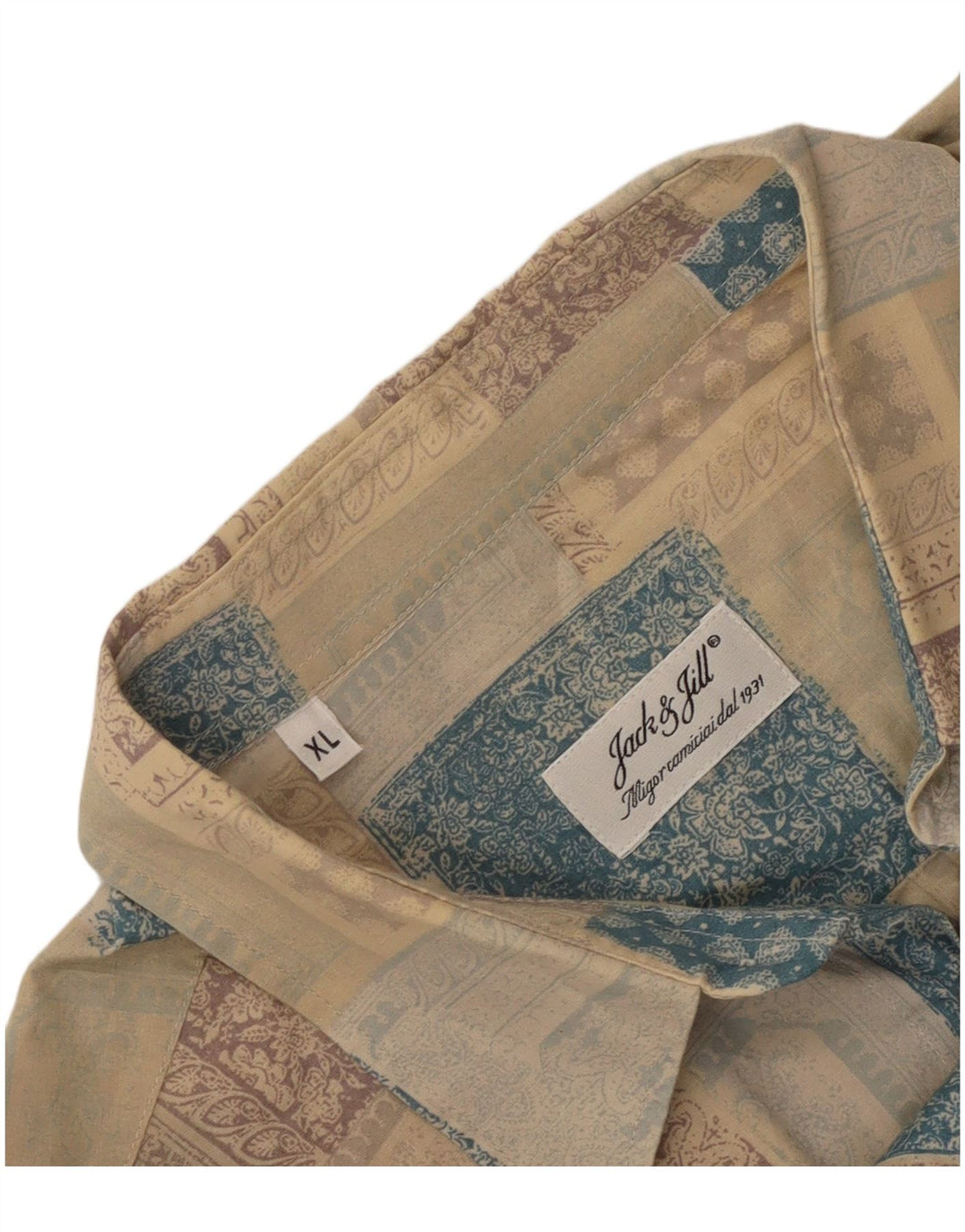 Cămașă vintage pentru bărbați cu mânecă scurtă XL bej mozaic