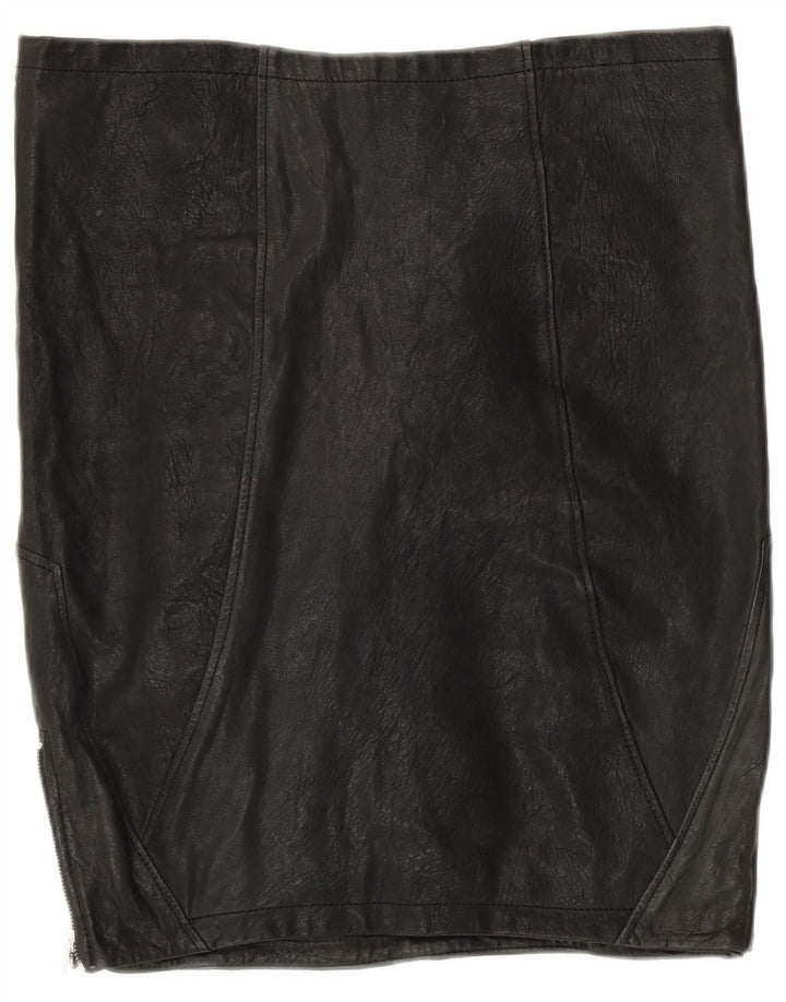 Fusta din piele pentru femei VINTAGE UK 12 Medium W30 Piele neagră mozaică