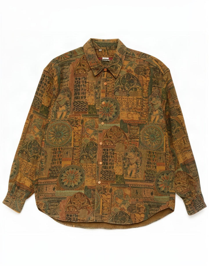 Cămașă Vintage pentru bărbați cu model abstract XL kaki