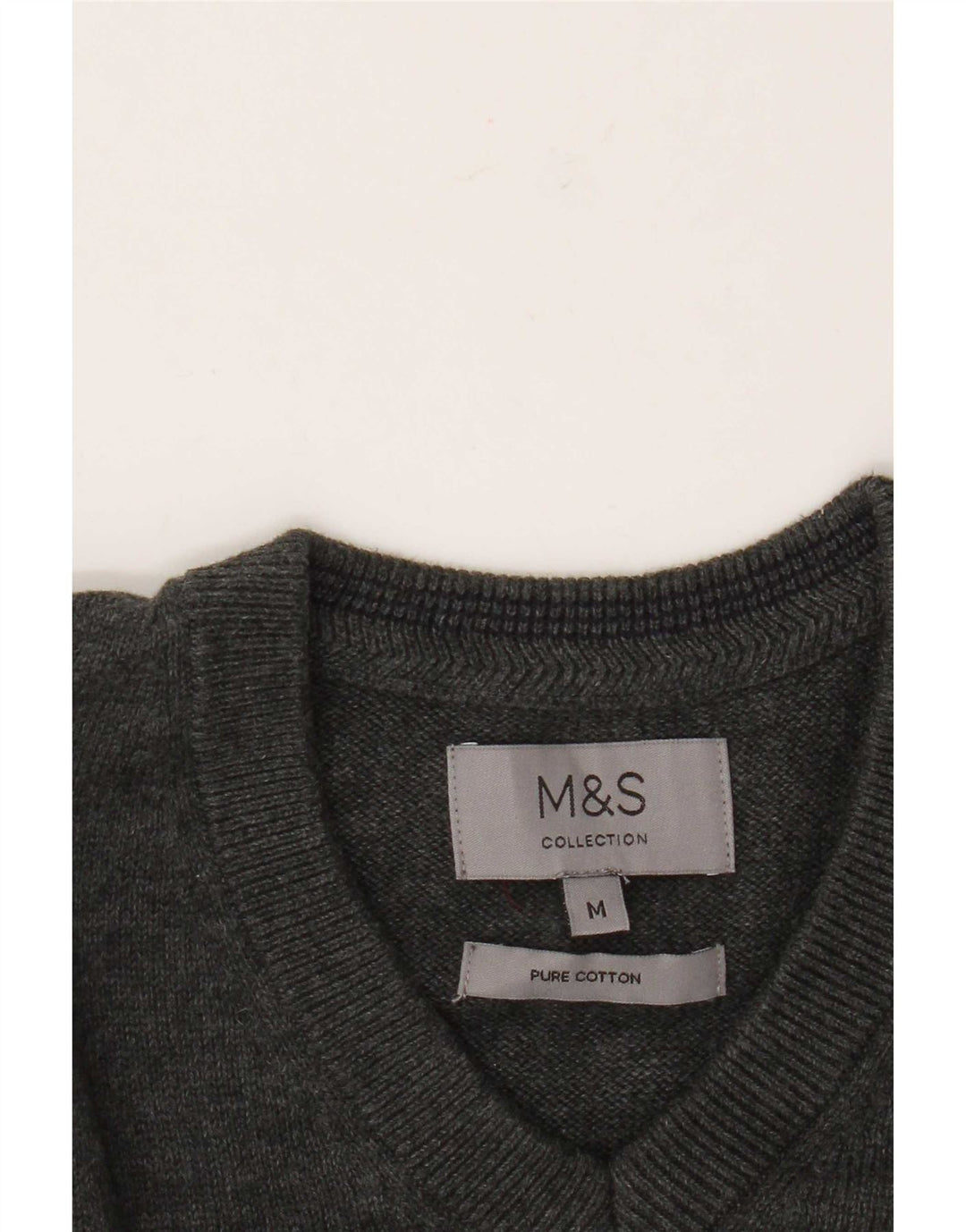 Pulover pentru bărbați Marks & Spencer, cu decolteu în V, din bumbac gri mediu