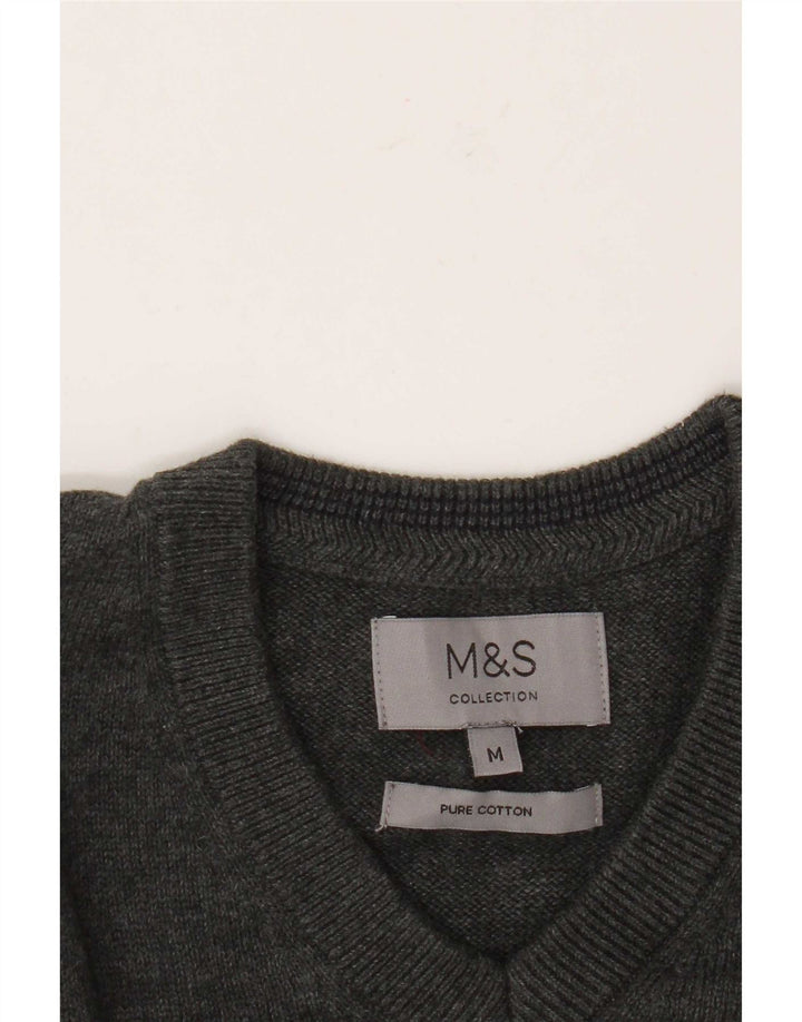 Pulover pentru bărbați Marks & Spencer, cu decolteu în V, din bumbac gri mediu