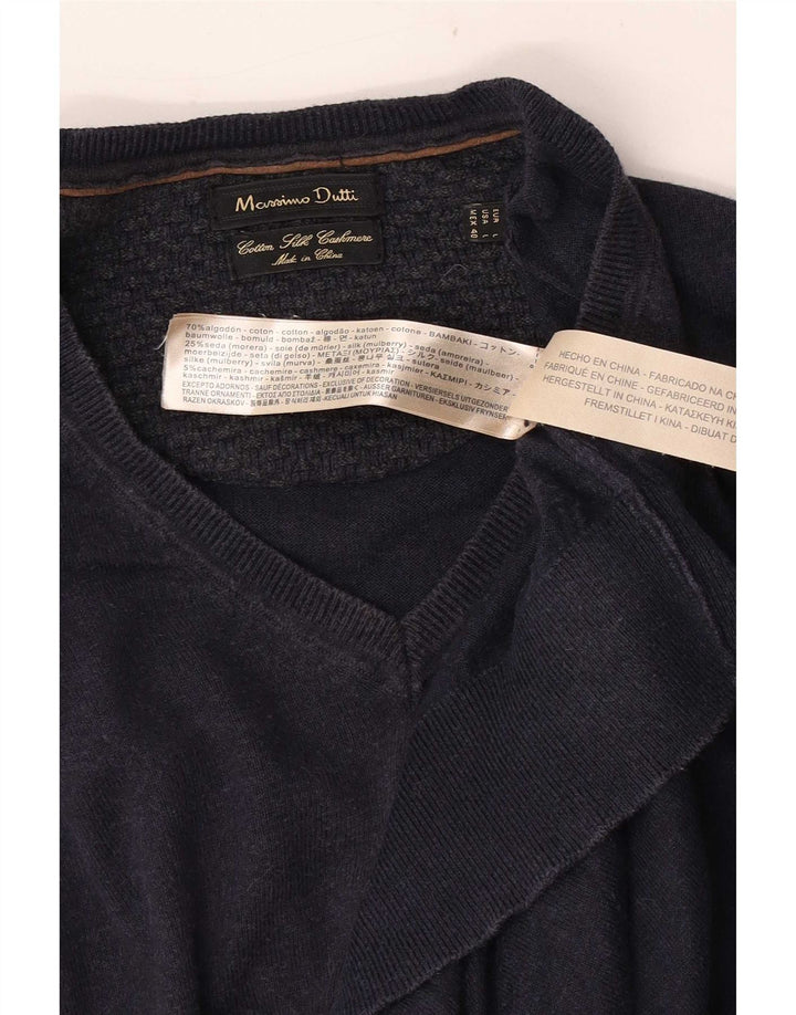 Massimo Dutti Pulover cu decolteu în V pentru bărbați, mare, albastru, bumbac