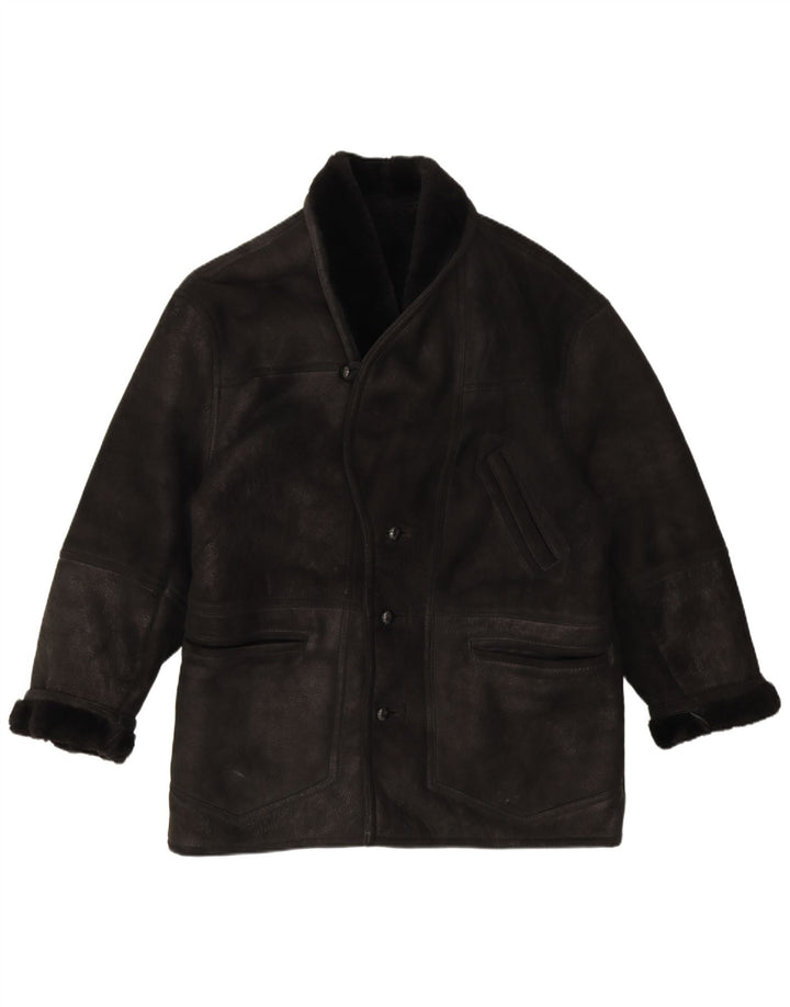 Jachetă vintage pentru bărbați din shearling IT 54 2XL negru din shearling