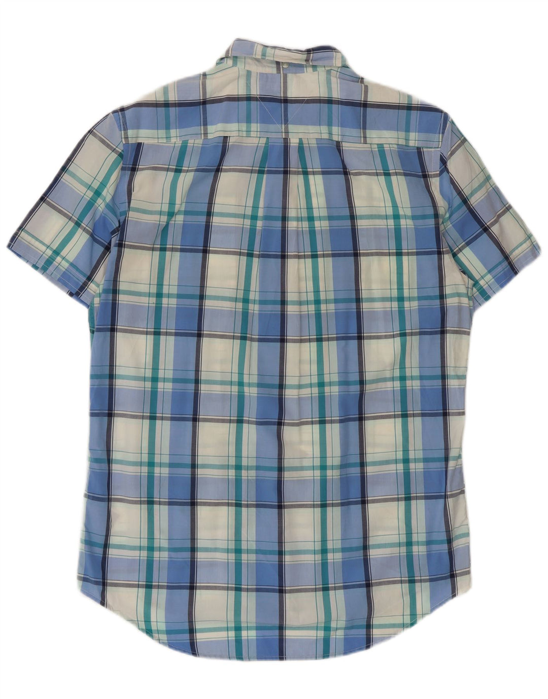 Cămașă personalizată cu mânecă scurtă Tommy Hilfiger pentru bărbați, bumbac cu carouri albastru mediu