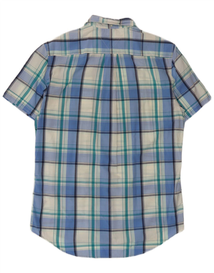 Cămașă personalizată cu mânecă scurtă Tommy Hilfiger pentru bărbați, bumbac cu carouri albastru mediu