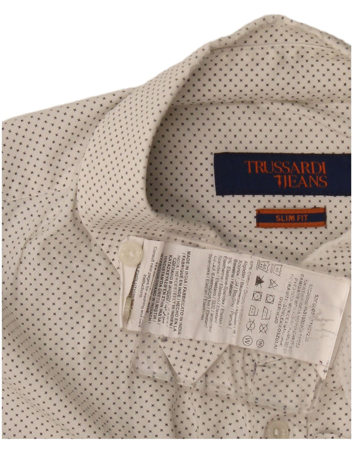 Cămașă Slim Fit Trussardi Jeans pentru bărbați, bumbac alb mediu