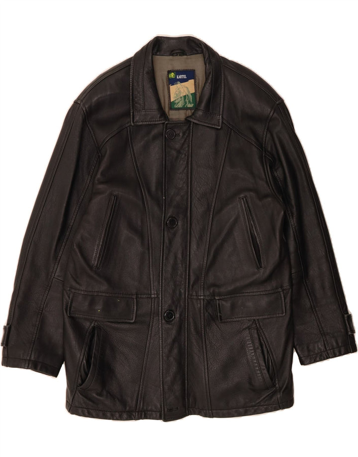 KARTEL Mens Leather Coat UK 40 Large Black Leather Vintage Kartel and Second-Hand Kartel from Messina Hembry 