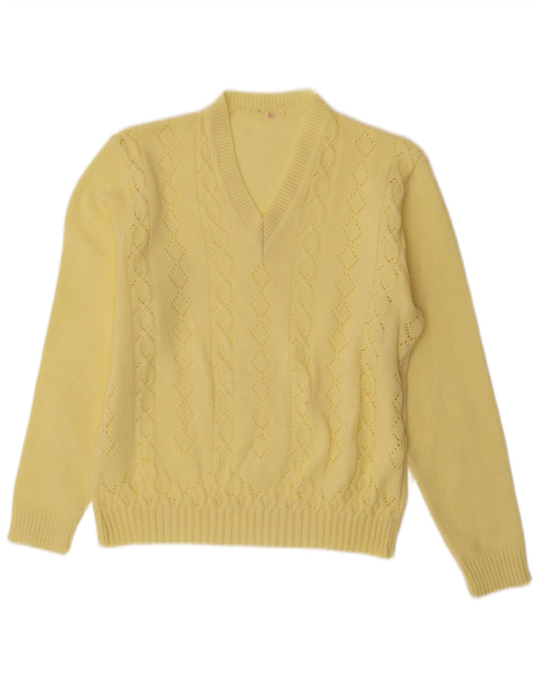 VINTAGE Womens V-Neck Jumper Sweater IT 44 Medium Yellow